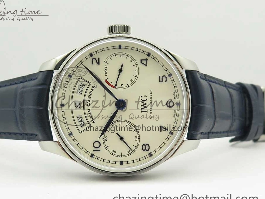 MIROTIME 0521 Affordable Portuguese Real PR Real Annual Calendar IW5035 ZF 1:1 Best Edition White Dial Blue Markers on Blue Leather Strap A 7143